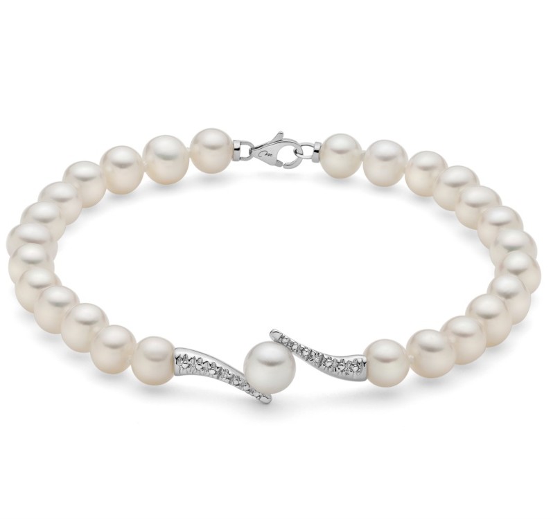 Bracciale Miluna perle boule e fantasia d'oro bianco e diamanti