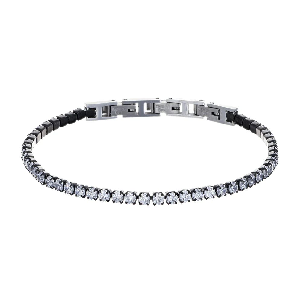 Bracciale Amen Tennis in Acciaio Nero con Zirconi Bianchi