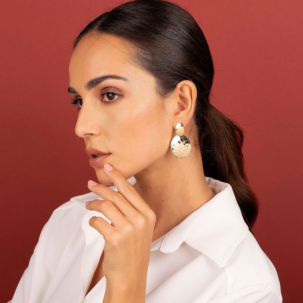 Orecchini Etrusca Gioielli Pendenti con Cerchio Piatto Martellato