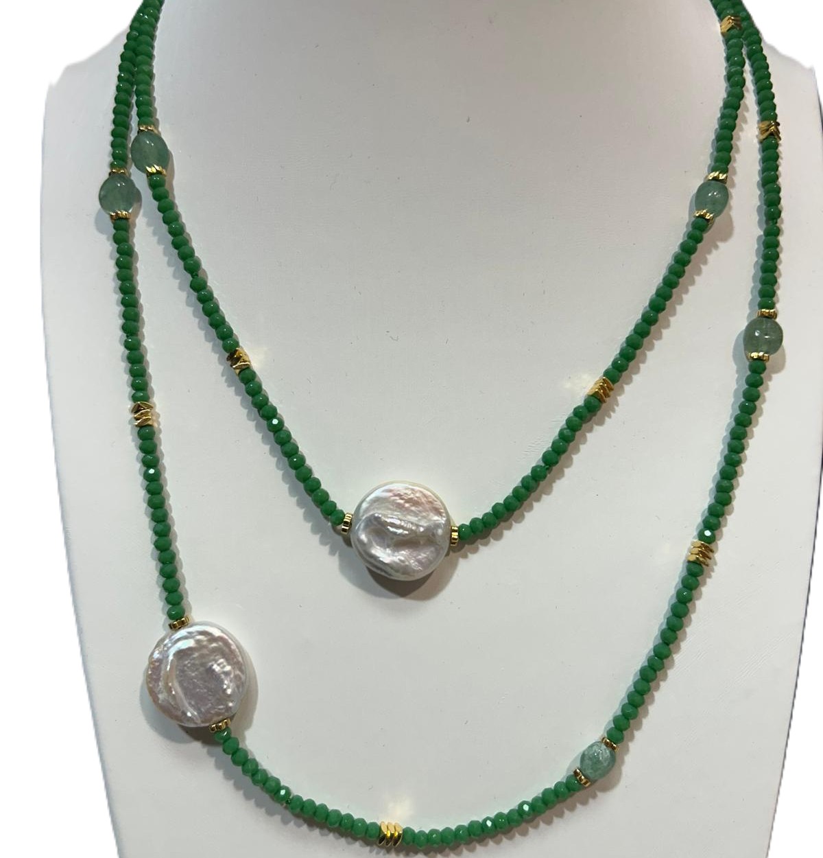 Collana Jebel Essentials lunga Pietre dure verdi e Perle