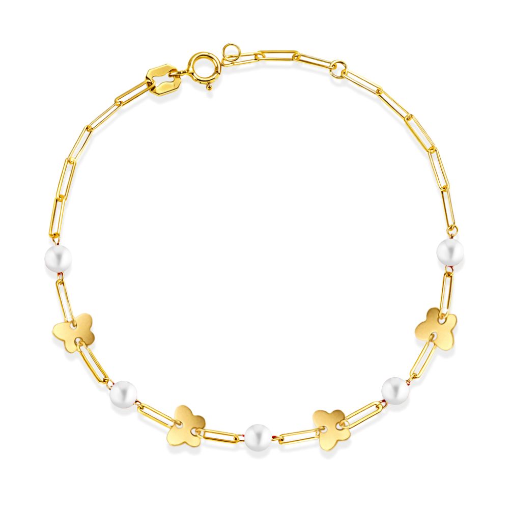 Bracciale I GOLD catenina con farfalline e perline oro 9kt