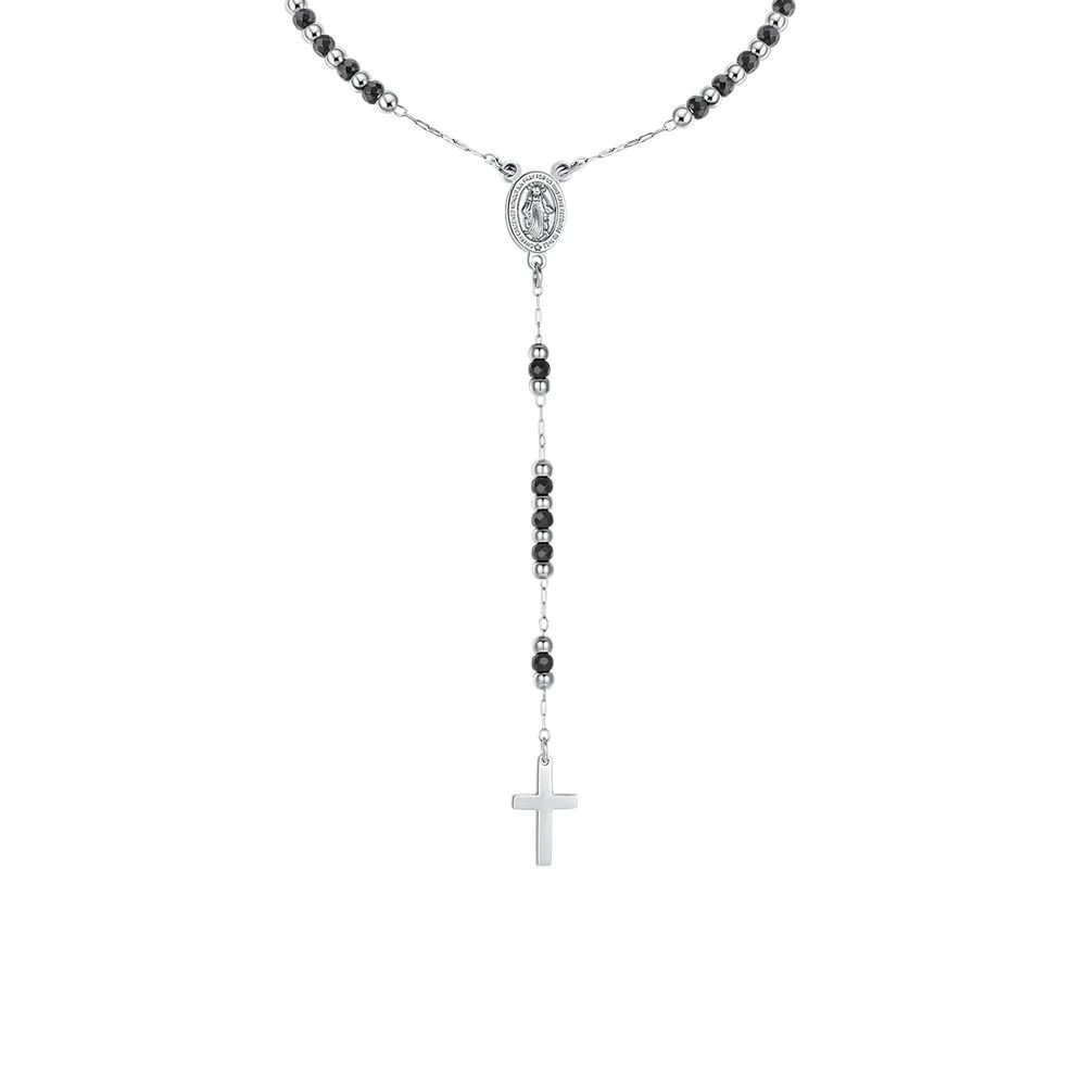 Collana Luca Barra Rosario uomo ematite, madonna miracolosa e crocetta