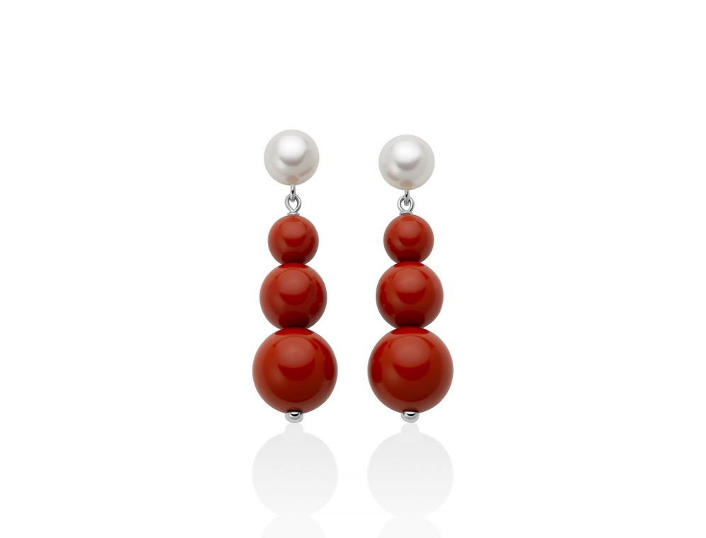 Orecchini Miluna Terra e Mare Corallo rosso e Perle