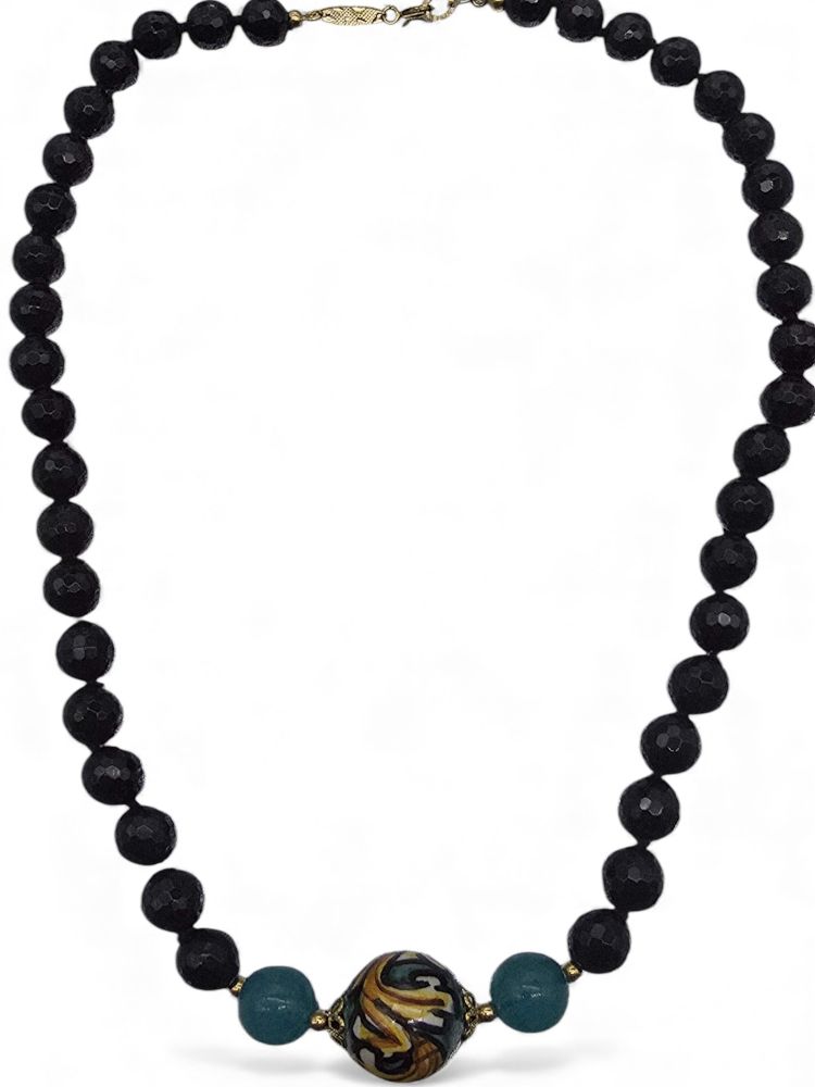 Collana Jebel Gioielli onice agata verde acqua e ceramica di Caltagirone