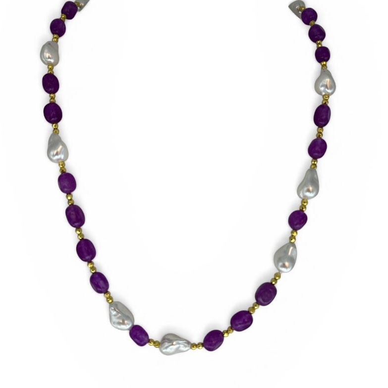Collana Jebel Pietre Dure Viola e Perla Barocca