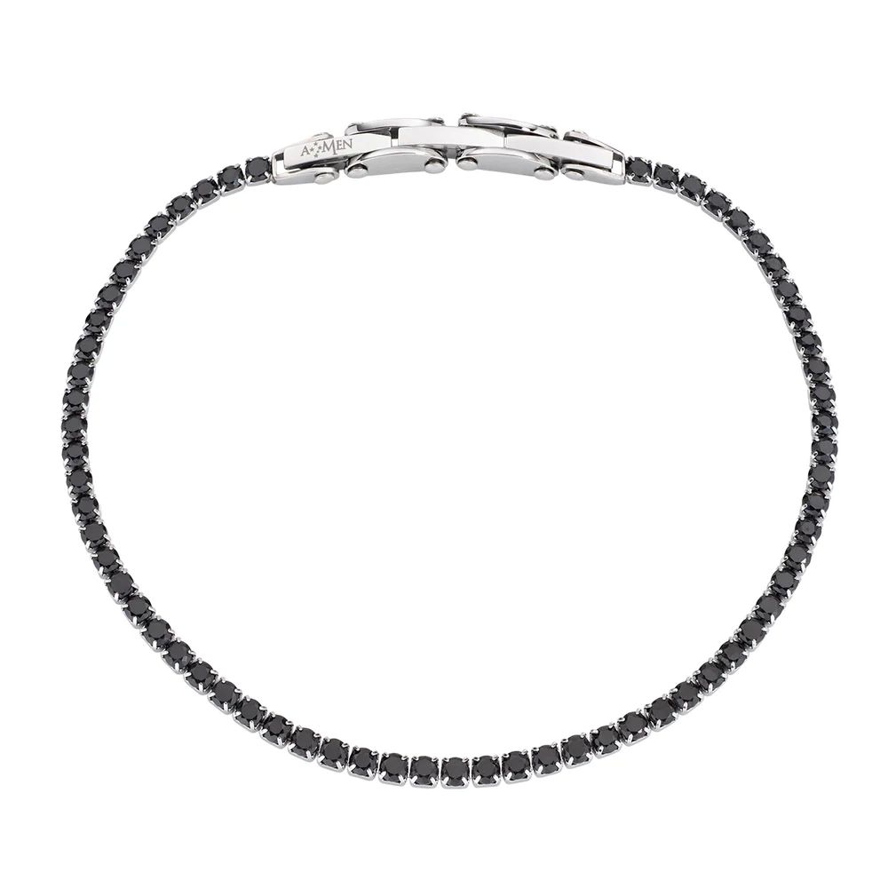 Bracciale Amen Tennis in Acciaio con Zirconi Neri 3 mm