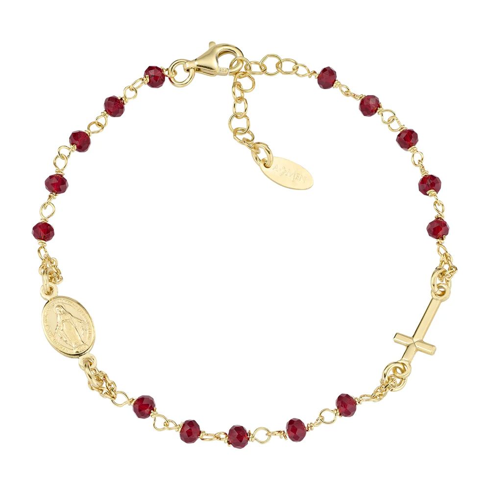 Bracciale Rosario Dorato con Cristalli Rossi