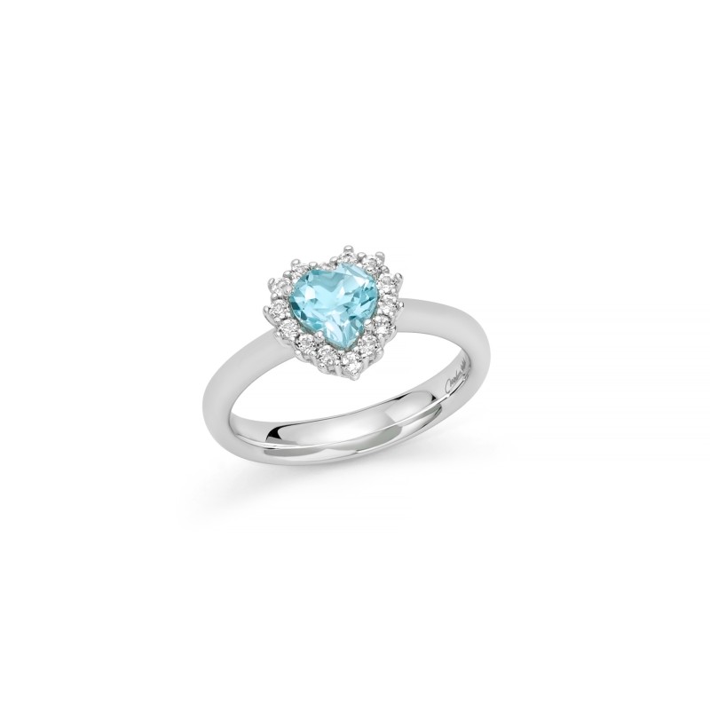 Anello Miluna Gemma del Cielo a cuore piccolo e topazi bianchi in argento mis 14