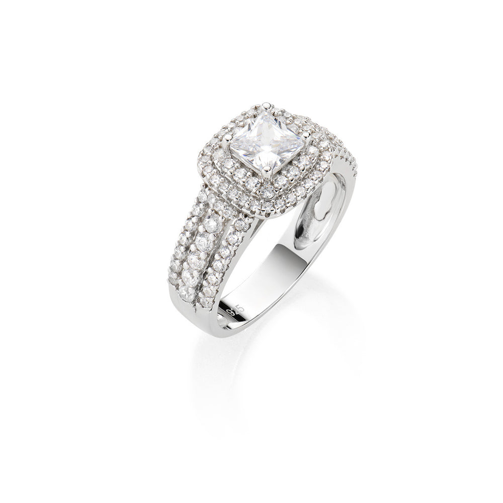 Anello Amen a Fascia con Zircone Taglio Princess