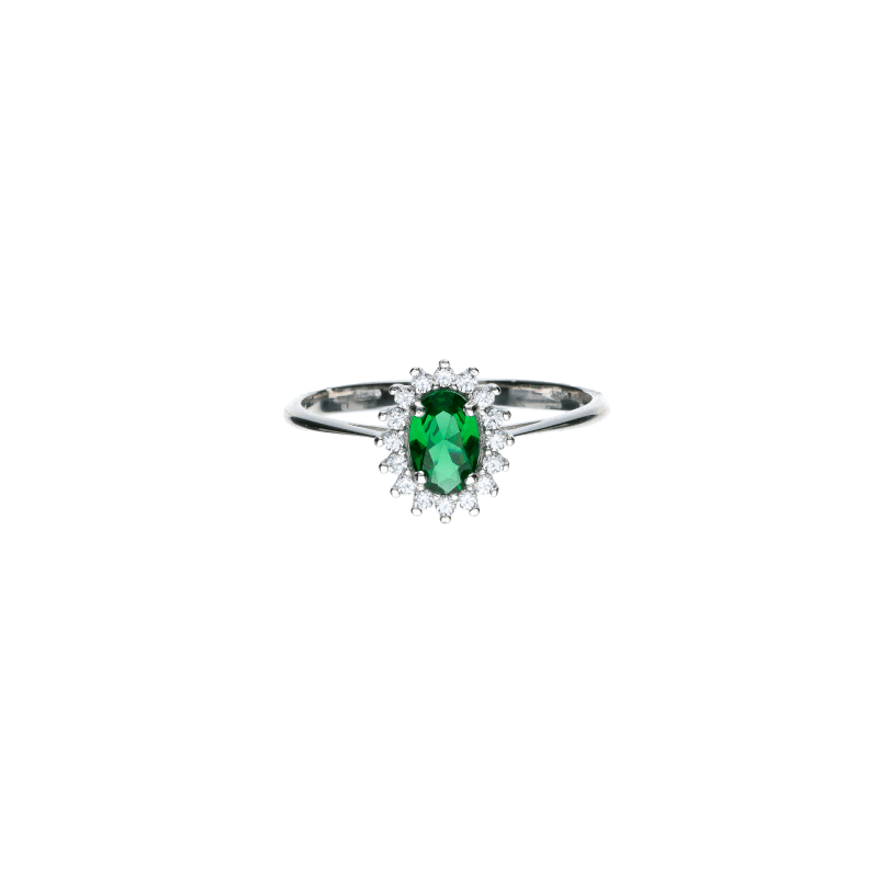 Anello Oro 18 kt Donna Lady D Bianco zircone verde