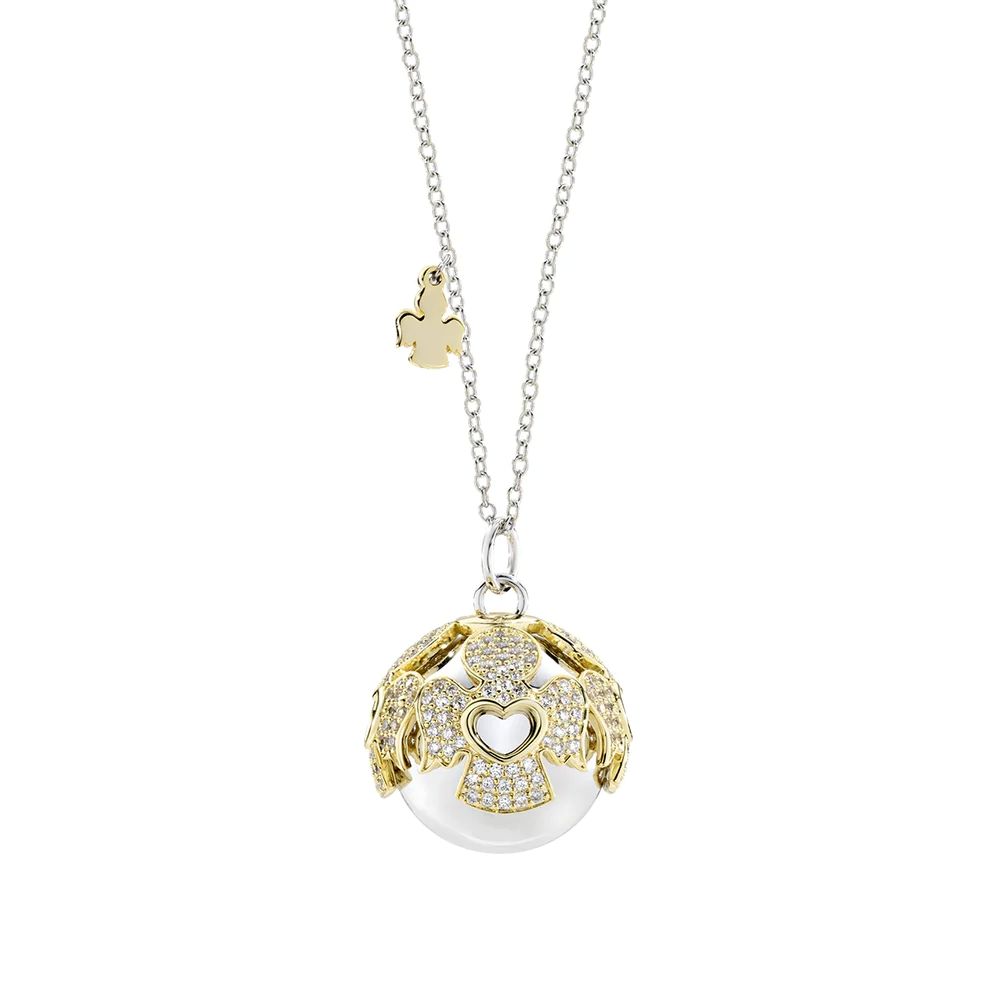 Collana Amen Chiama Angeli in Acciaio Dorato e Rodio con Zirconi