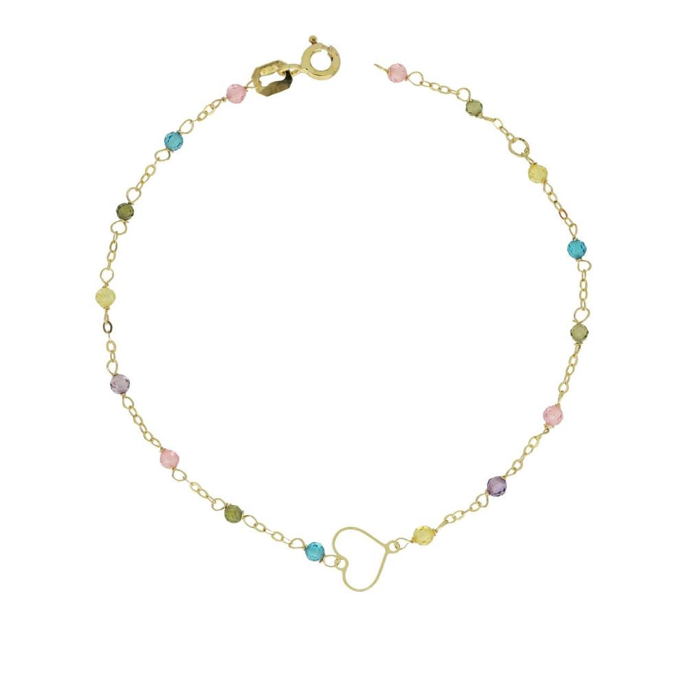 Bracciale I GOLD catenina con cuoricino e cristalli colorati oro 9kt