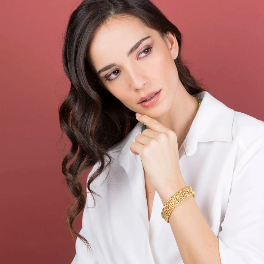 Bracciale Etrusca Gioielli a Fascia Doppia Catena Bizantina