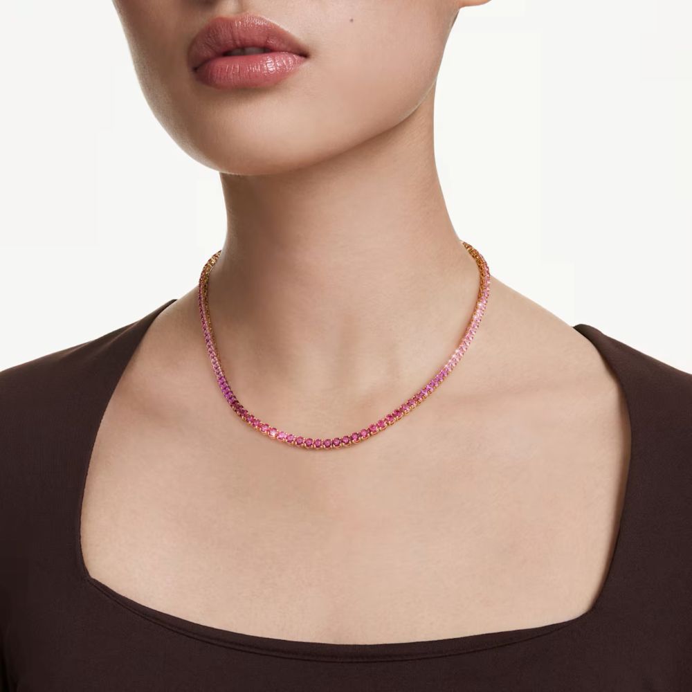 Collana Swarovski Tennis Matrix Rosa Placcato color oro