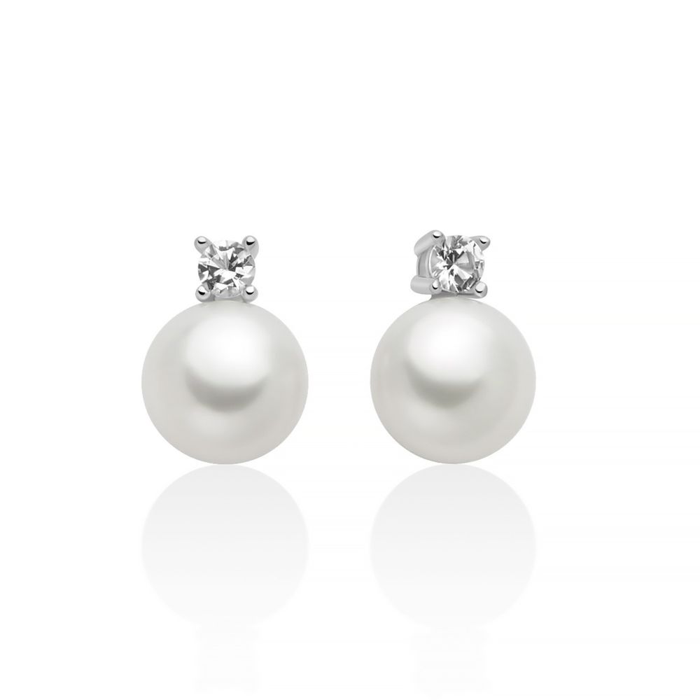 Orecchini Miluna di Perle in Oriente 6,5-7 mm topazio bianco
