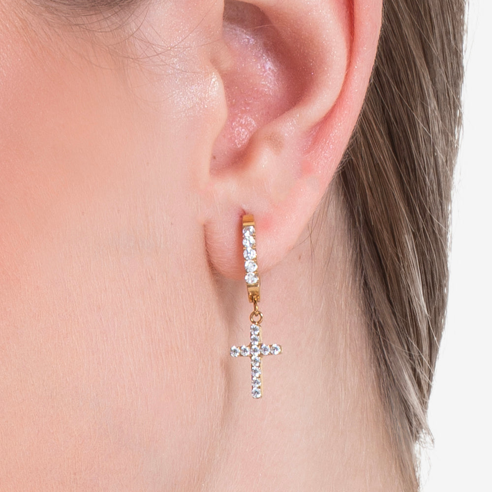 Orecchini Luca Barra cerchi gold con croce