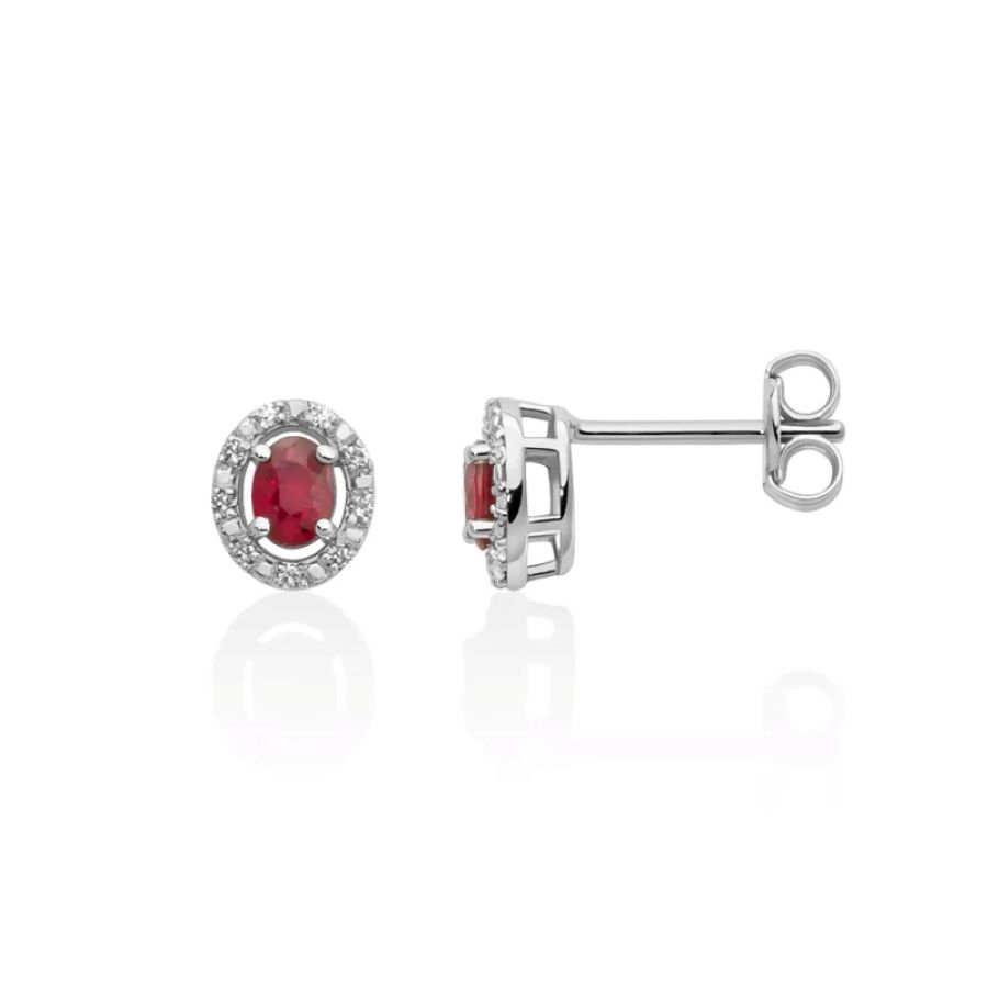 Orecchini Miluna Rubino Diamanti Oro Bianco 9kt