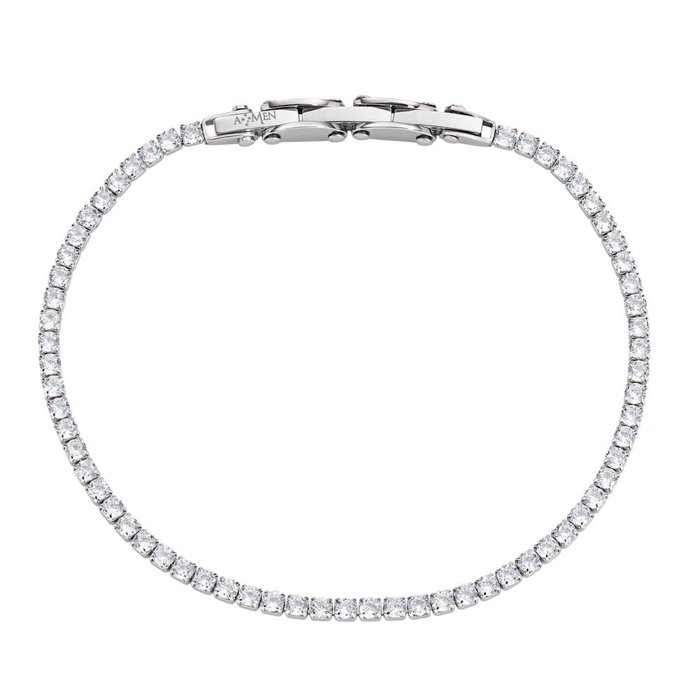 Bracciale Amen Tennis in Acciaio con Zirconi Bianchi 3 mm