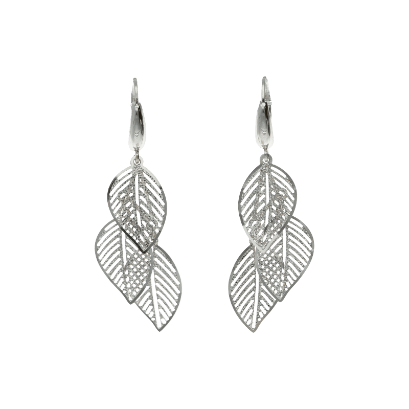 Orecchini Oro 18 kt Pendenti a foglie con monachella