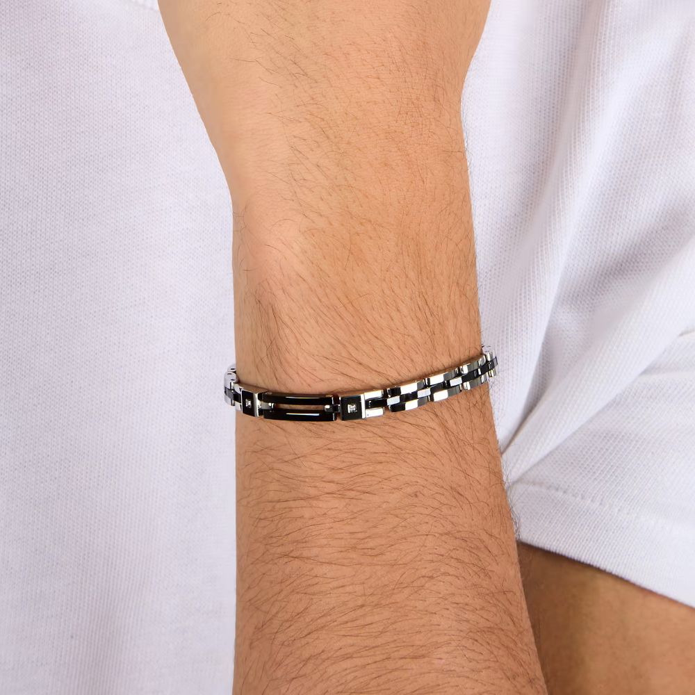 Bracciale Sector Ceramic nero acciaio con diamanti ct 0.009