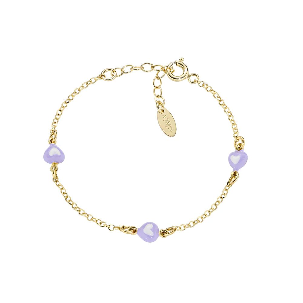 Bracciale Amen Bambina Cuori Lillà Dorato
