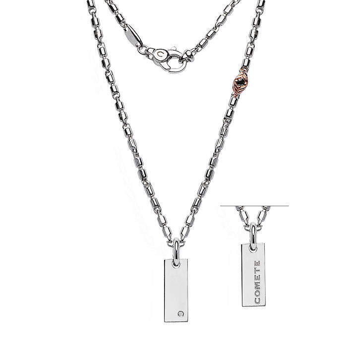 Collana Comete girocollo Argento lucido e rosè Diamante e Spinelli neri