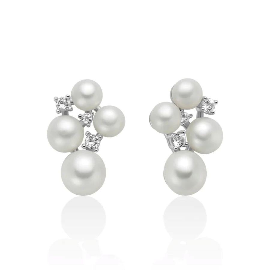 Orecchini Miluna Andromeda con quattro perle Oriente e topazi bianchi