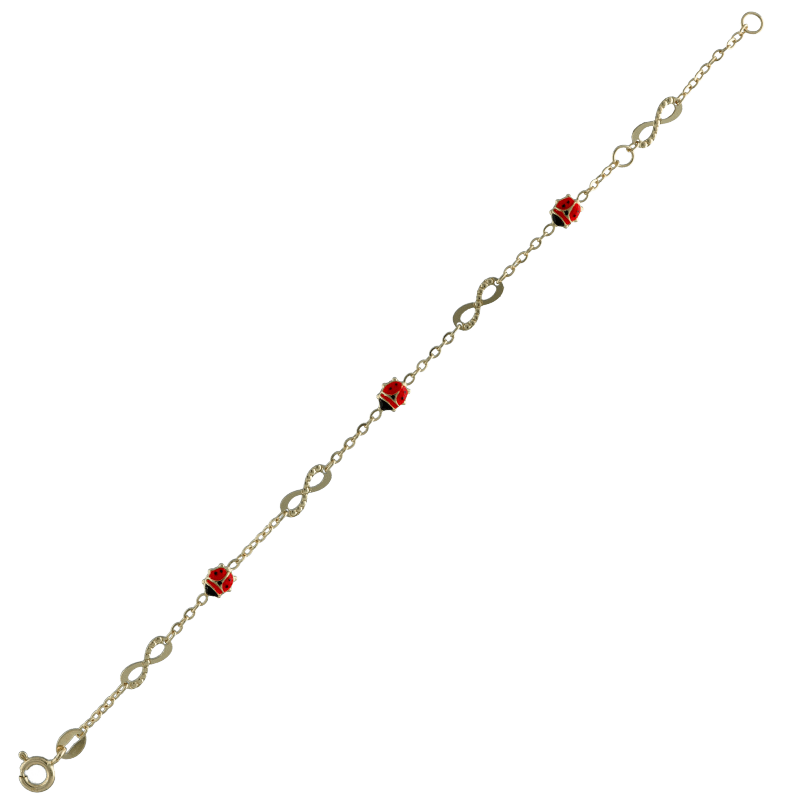 Bracciale Oro 18 kt Donna con infinito e coccinelle smaltate