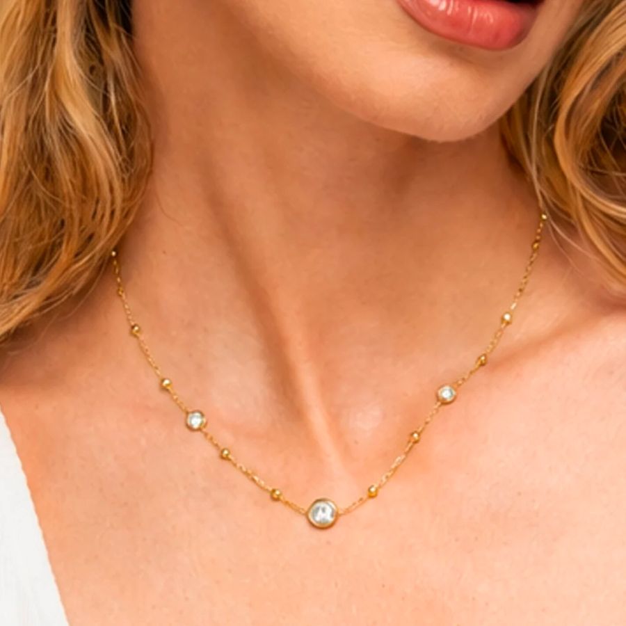 Collana Luca Barra acciaio ip gold zirconi bianchi