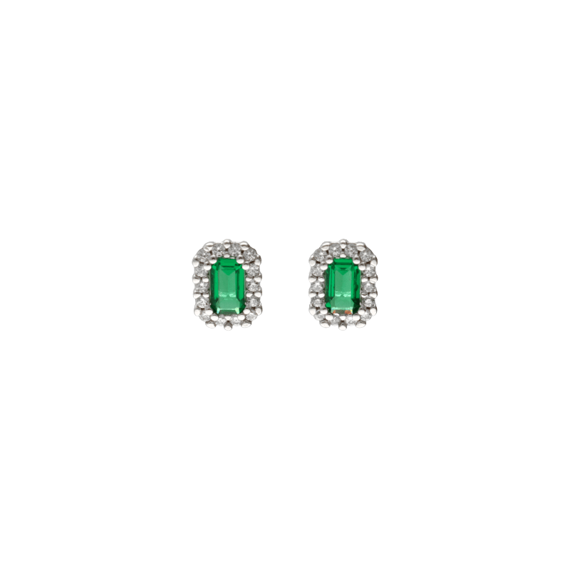 Orecchini Oro 18kt Donna con zircone verde e bianchi