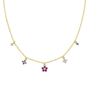 Collana Amen Primula Fucsia Dorato in Argento