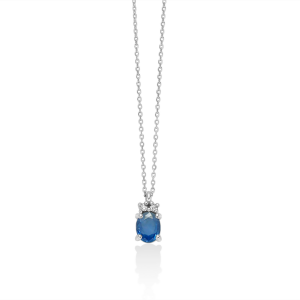 Collana Miluna zaffiro blu ovale e diamanti in oro bianco 9kt