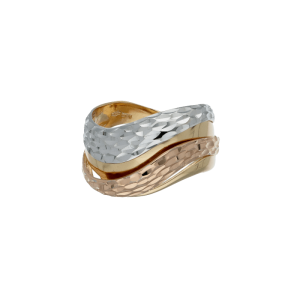 Anello Oro 18 kt Donna tre colori a fascia martellato a onde
