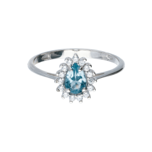 Anello Oro 18 kt Donna bianco con Zircone Azzurro a Goccia