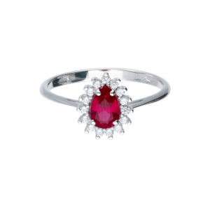 Anello Oro 18 kt Donna bianco con Zircone rosso a Goccia