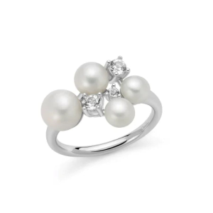 Anello Miluna ndromeda con quattro perle Oriente e topazi bianchi mis 14