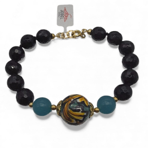 Bracciale Jebel Gioielli onice, agata verde acqua e ceramica di Caltagirone