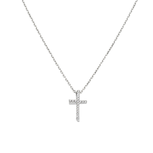 Collana Amen Croce Lunga con Zirconi Bianchi