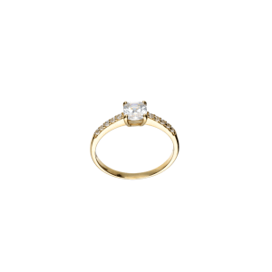 Anello Oro 18 kt Donna solitario giallo zirconi bianchi con discesina