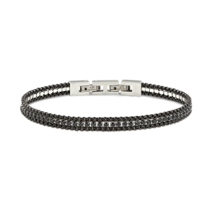 Bracciale Amen Tennis e Catena in Acciaio nero con Zirconi Neri