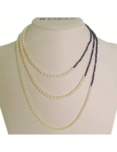Collana Rajola Dalila 3 fili, Spinello blu, Perle, Madreperla e mop oro