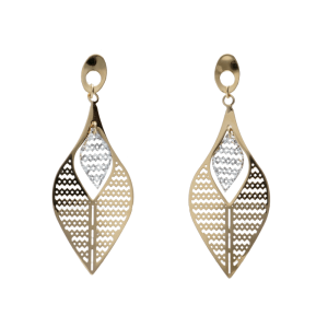 Orecchini Oro 18 kt Donna Pendenti a foglie bicolore