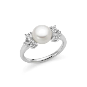 Anello Miluna Andromeda con perla Oriente circondata da topazi bianchi mis 14