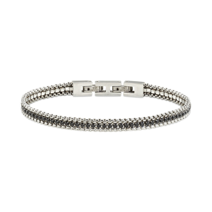 Bracciale Amen Tennis e Catena in Acciaio con Zirconi Neri