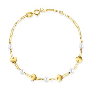 Bracciale I GOLD catenina con cuori e perline oro 9kt