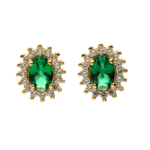 Orecchini Oro 18kt Donna con zircone verde e bianchi
